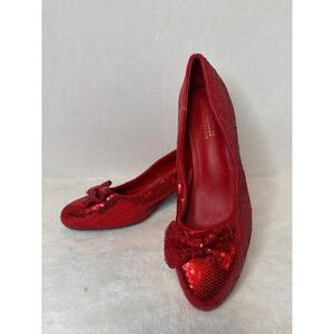 Wizard of Oz Ruby Red Sequin Bow Block Heel Shoes Costume Halloween Theater